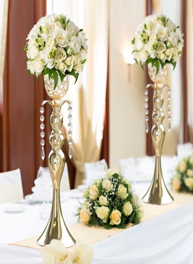 Kehail 2Pcs Gold Crystal Metal Vase Set - Tulip & Trumpet Wedding Centerpieces, Artificial Flower Arrangement Vases for Home Decor, Restaurant Table Displays - Image 5